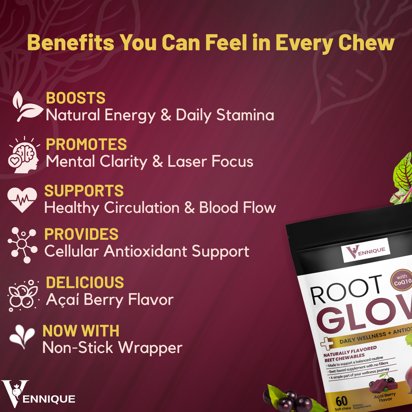 Root Glow™ Beet Chews – Clean Energy & Heart Support