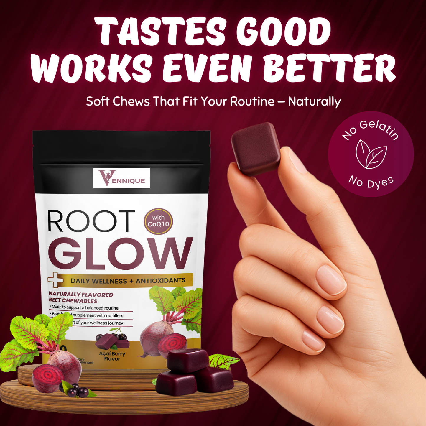 Root Glow™ Beet Chews – Clean Energy & Heart Support