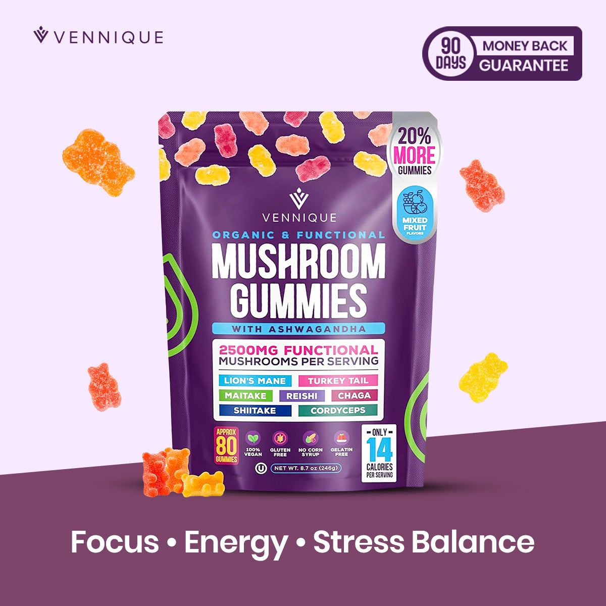Vennique™ Mushroom Ashwagandha Gummies