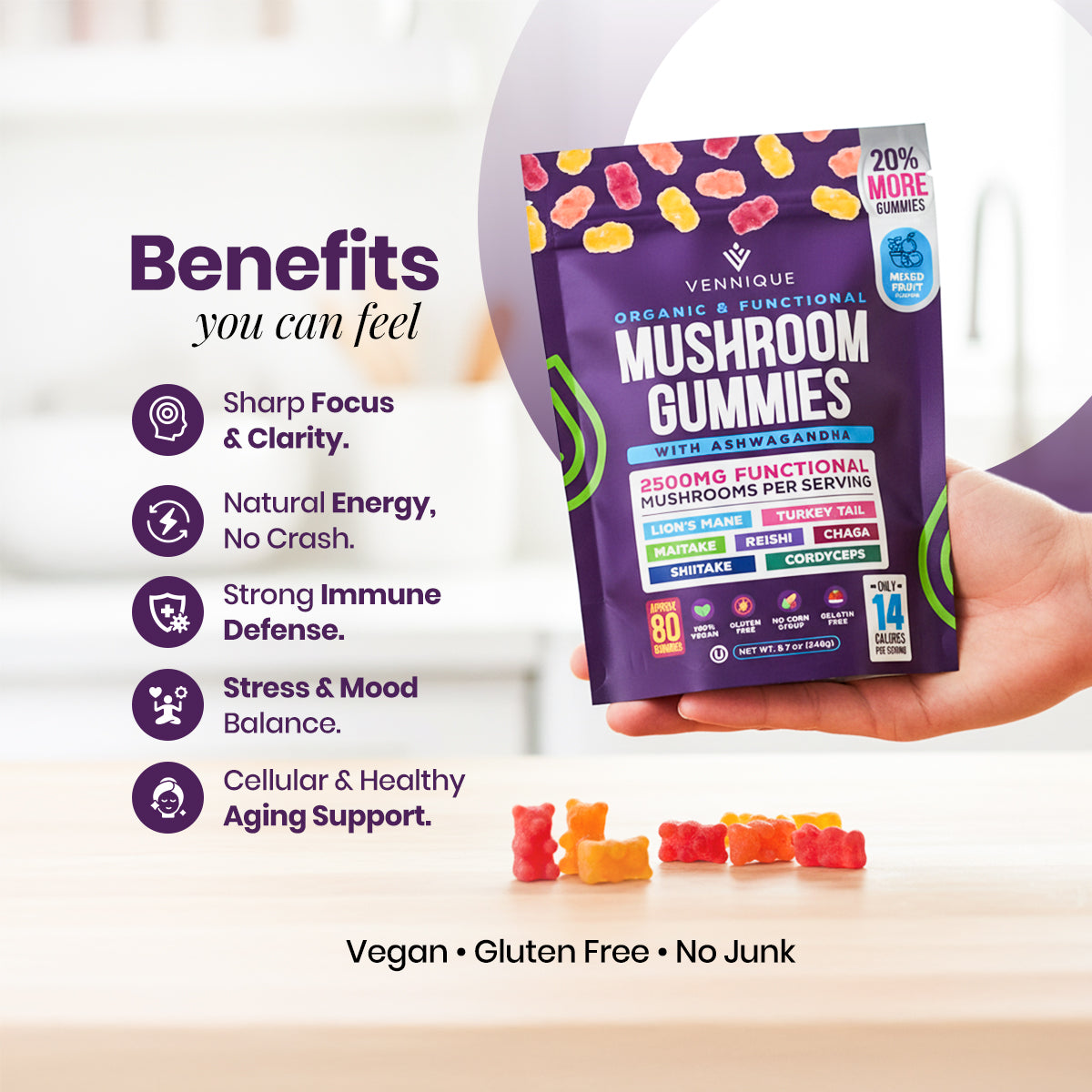 Vennique™ Mushroom Ashwagandha Gummies