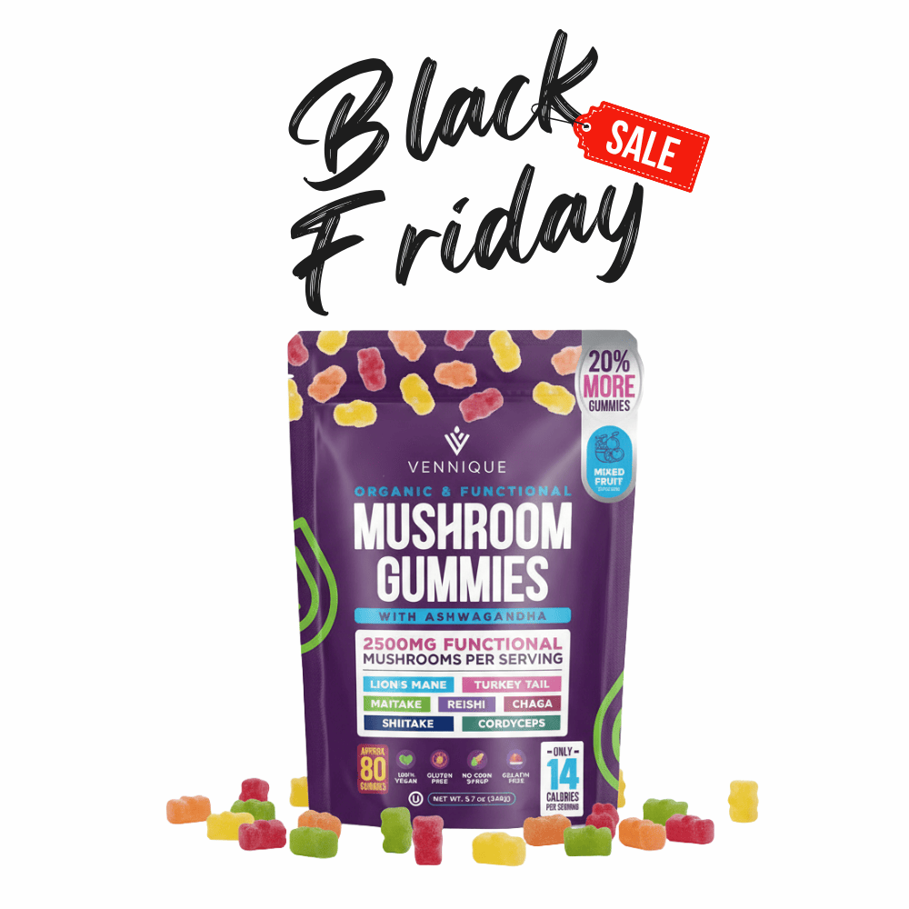 Pure Calm. Real Energy. With Vennique™ Mushroom Ashwagandha Gummies.