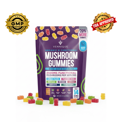 Pure Calm. Real Energy. With Vennique™ Mushroom Ashwagandha Gummies.