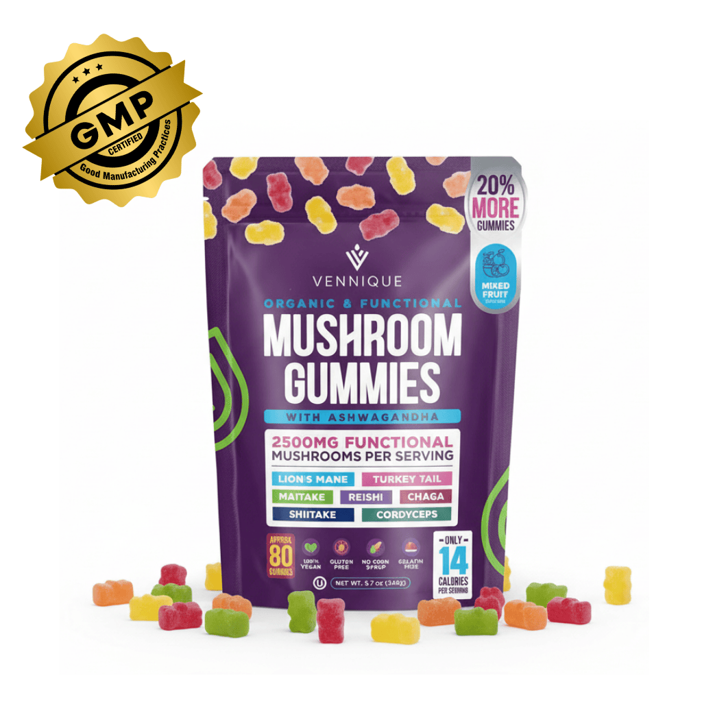 Pure Calm. Real Energy. With Vennique™ Mushroom Ashwagandha Gummies.