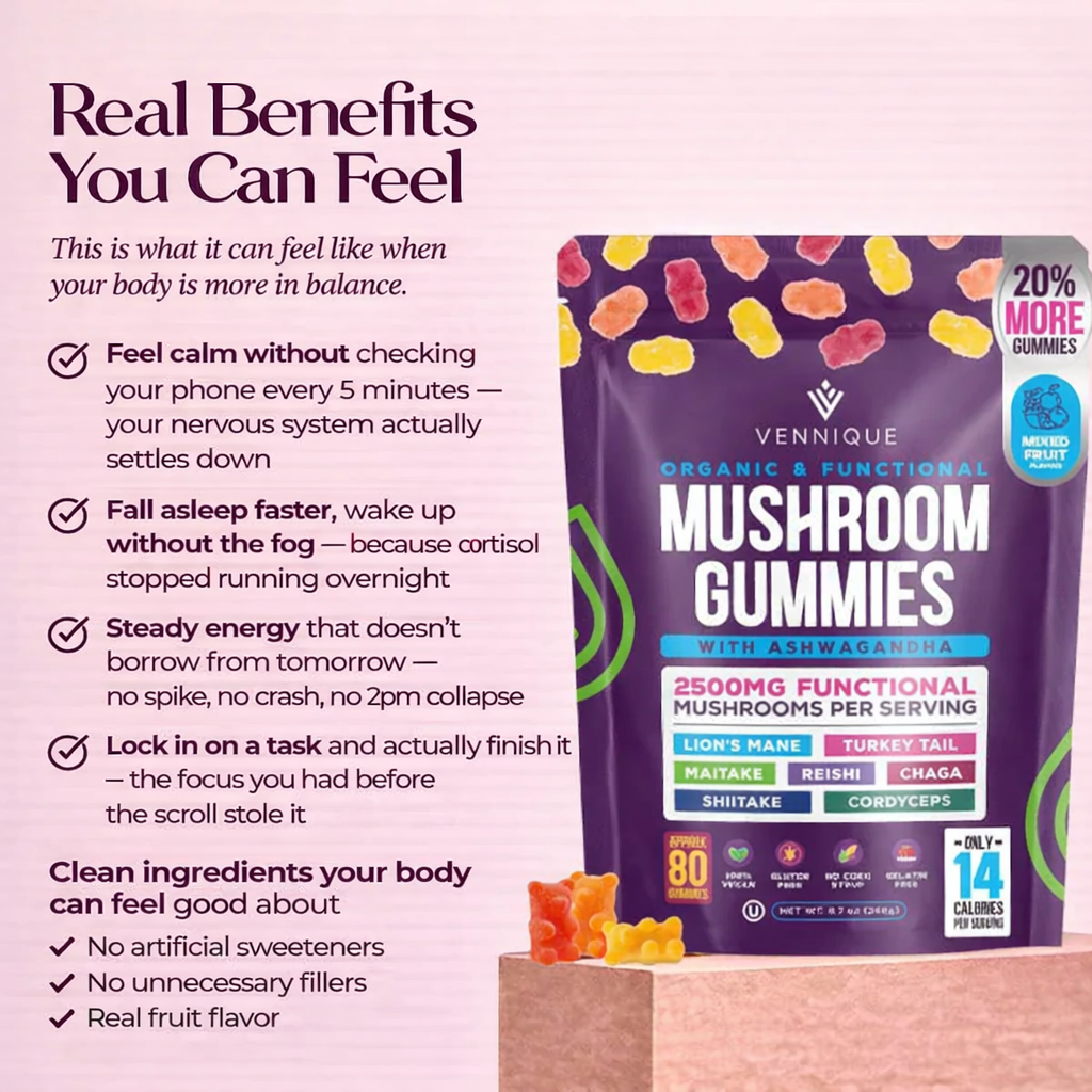 Vennique™ Mushroom Ashwagandha Gummies.